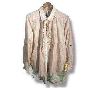 Aratta Silent Journey Kathryn Striped Floral Cotton Striped Button Down Size S